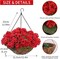 Artificial Hanging Flowers with Baskets, 2 Sets – 16 Red Fake Geraniums for Outdoor Porch, Garden, Balcony, Yard & Patio Decoration